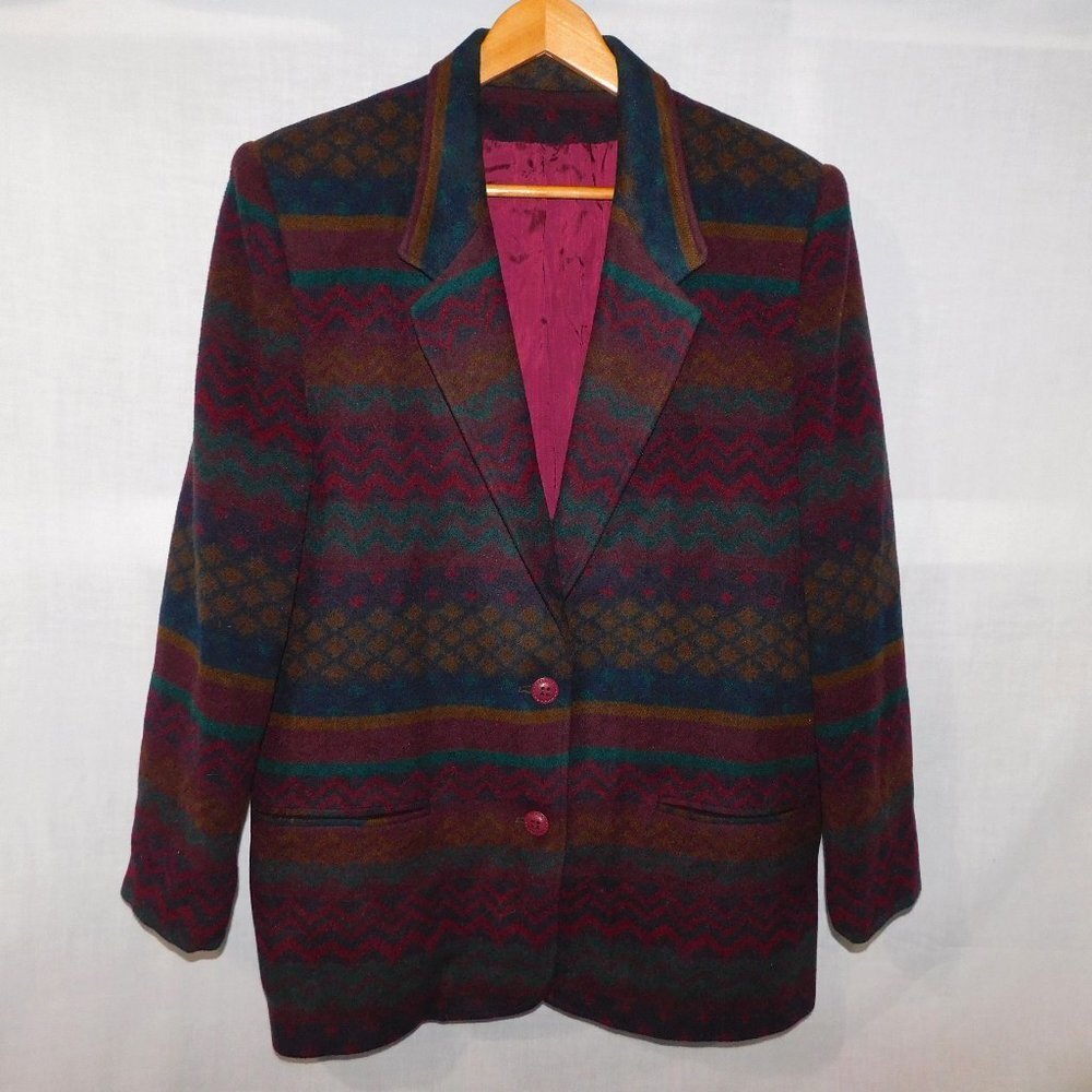 VTG 90s Navajo Southwestern Print Oversized Wool Blend Blazer Two Roads Women 11